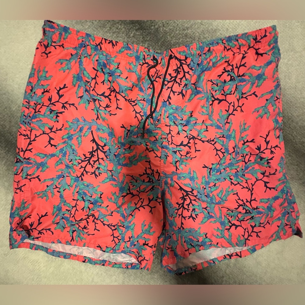 (B3) Old Navy Men's Printed‎ Coral Blue Wave Swim Trunks Shorts XXL - Picture 3 of 7